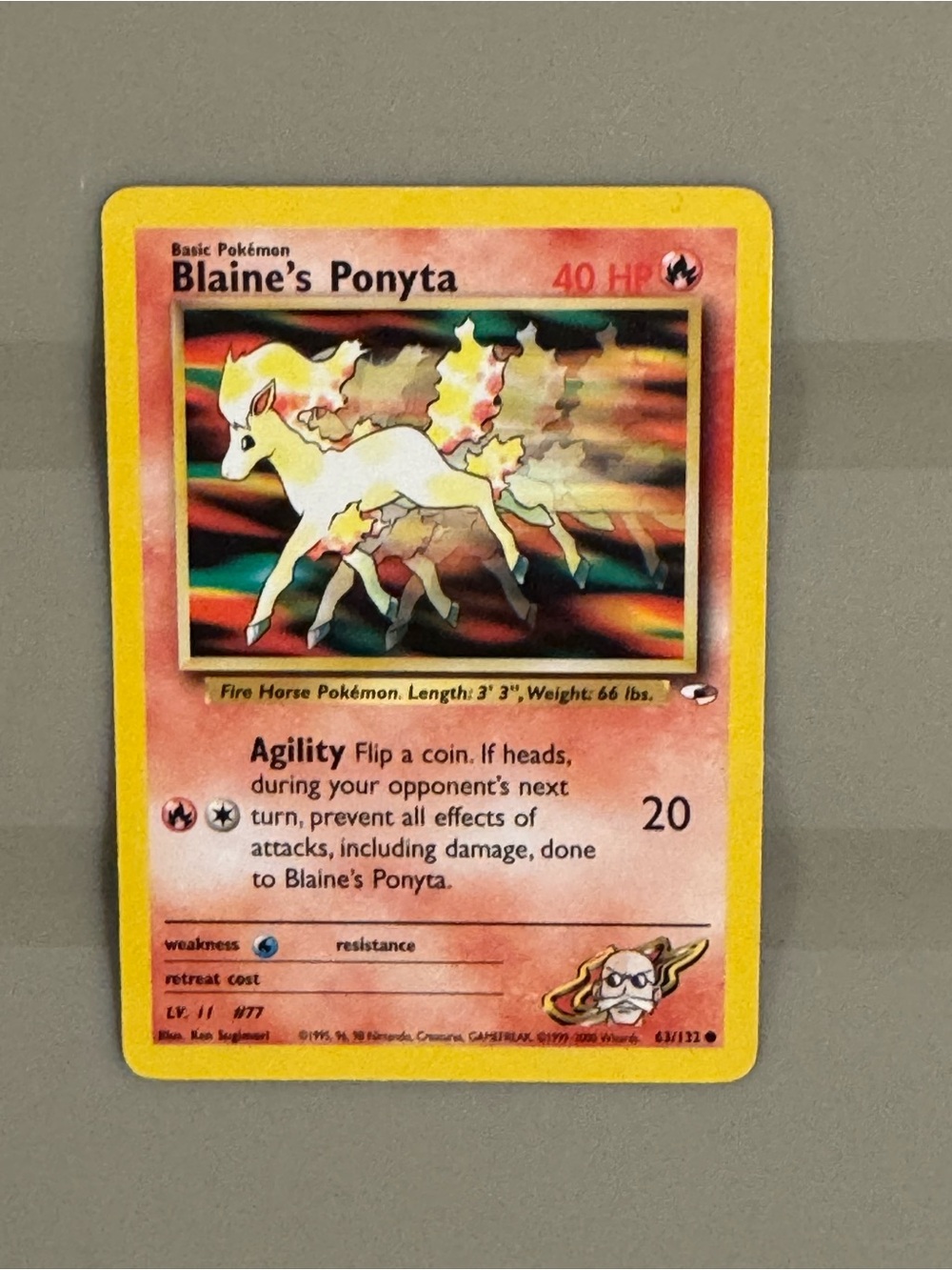 Pokemon Blaine's Ponyta Yellow and Pink Trading Card